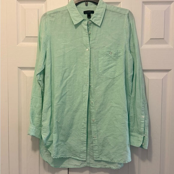J. Crew Tops - J. Crew Button Down Light Green Collared Shirt Size 8 Butter mom